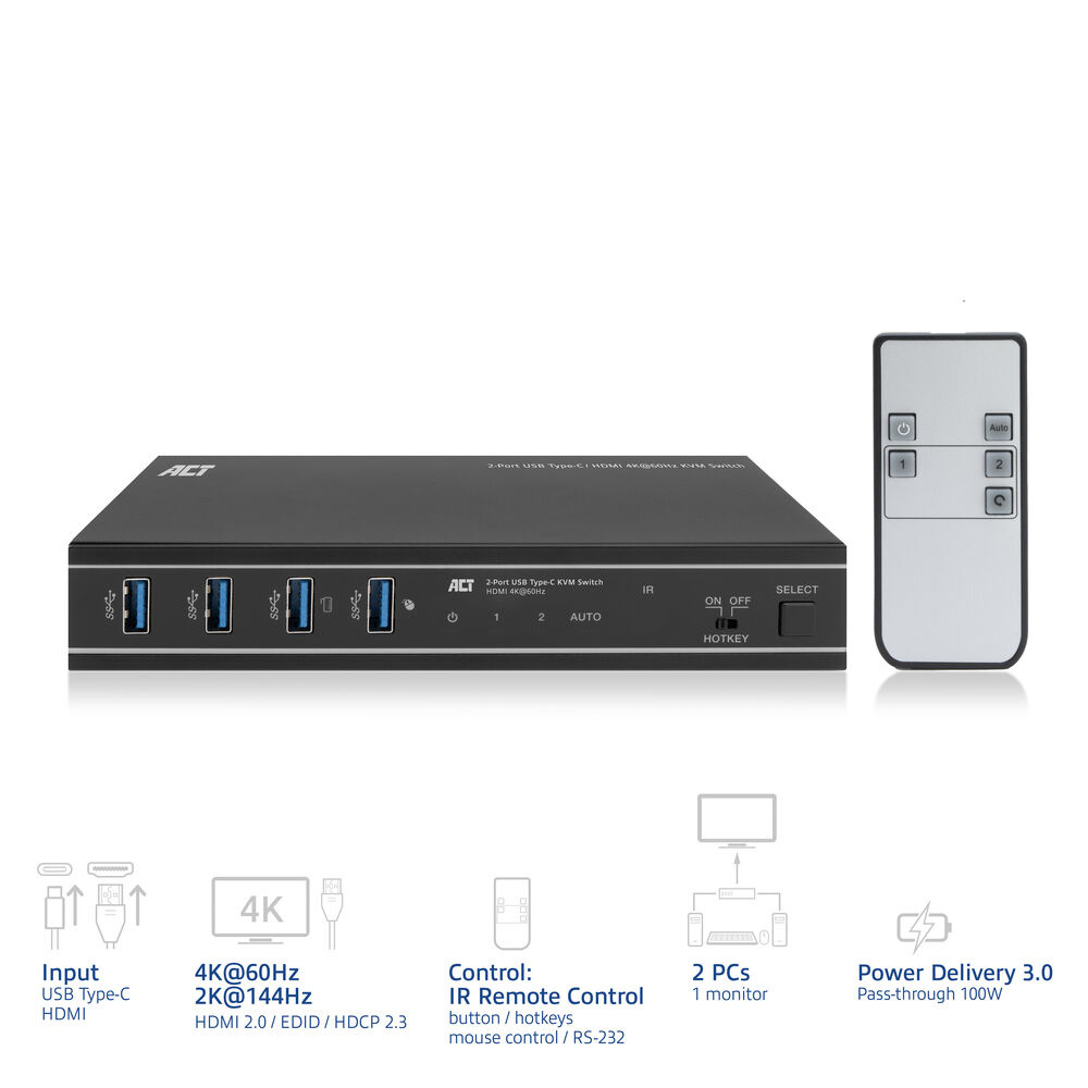 ACT 2-Port USB-C/HDMI 4K@60Hz KVM switch – image 2