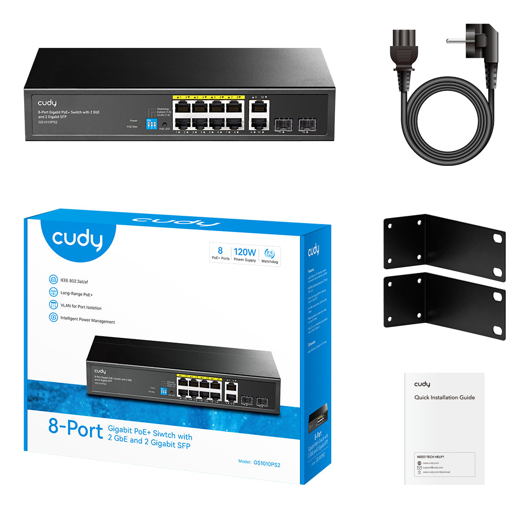 Cudy GS1010PS2 network switch Unmanaged Gigabit Ethernet (10/100/1000) Power over Ethernet (PoE) Black – image 2