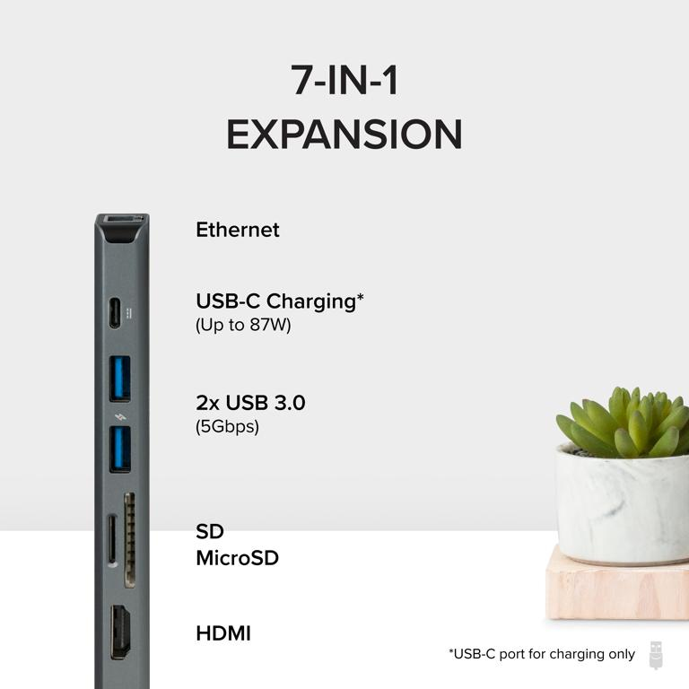 Plugable Technologies 7-in-1 USB C Hub Multiport Adapter with Ethernet Driverless Compatibility with Mac, Windows, iPhone 15, Chromebook, USB4, Thunderbolt, 100 – image 2