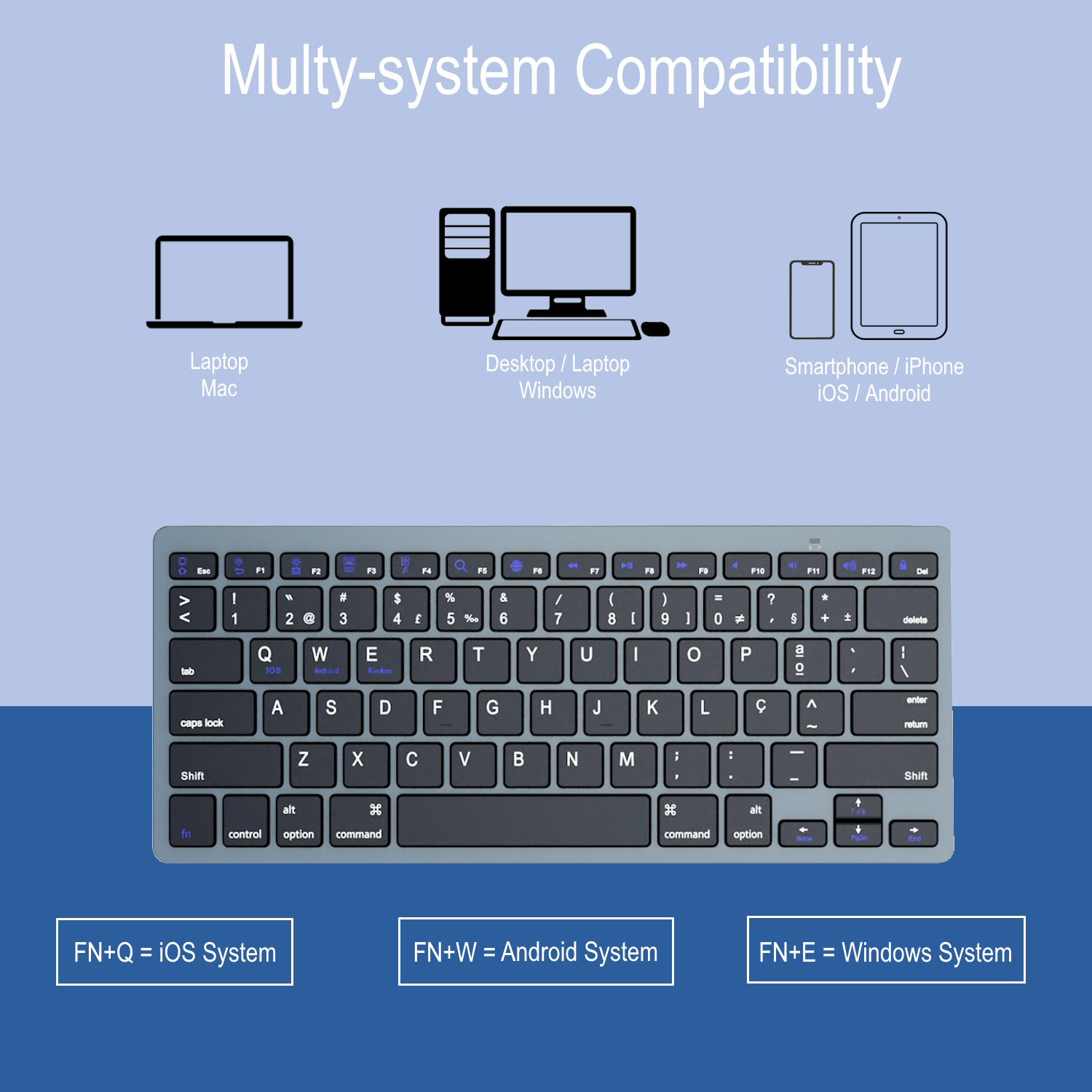 Ewent EW3120 keyboard Universal Bluetooth QWERTY Portuguese Black, Grey – image 4