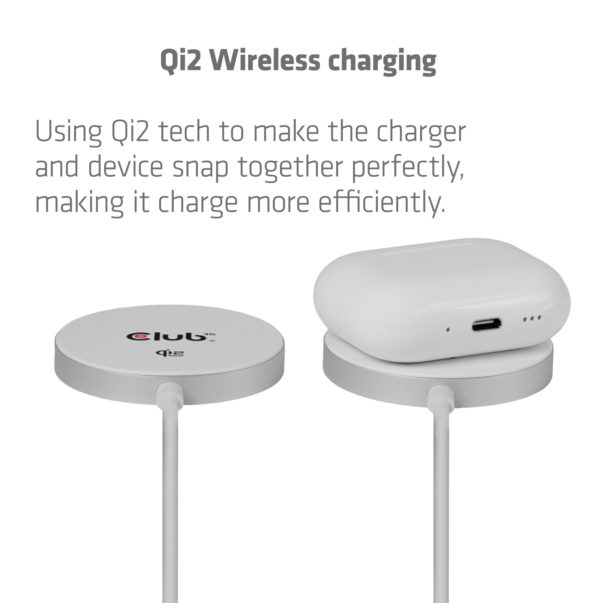 Club3D Ladegerät wireless Qi2 USB-C 25Watt,  weiß retail