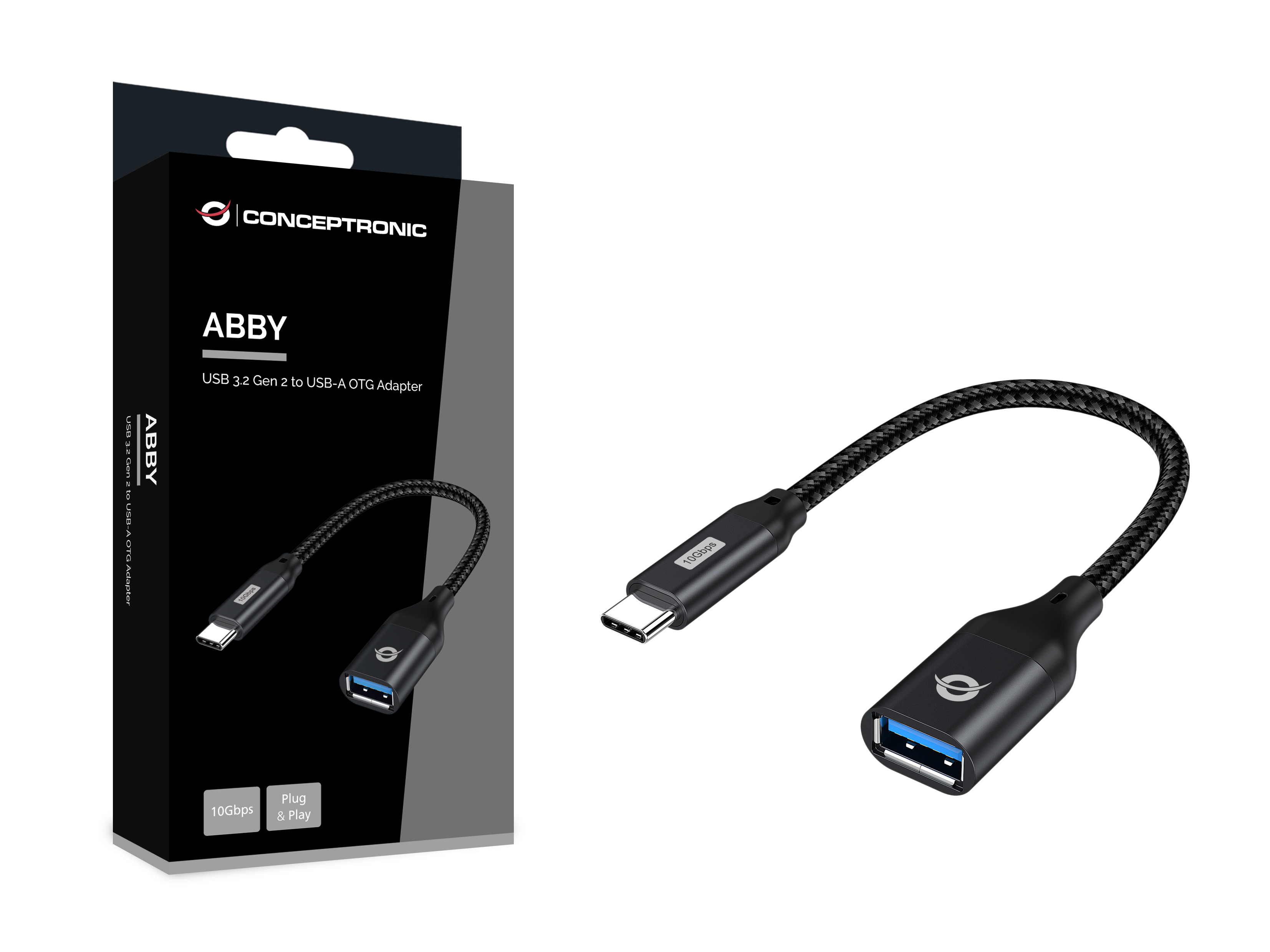 Resim Conceptronic ABBY18B USB-C Erkek - USB-A Dişi Dönüştürücü Adaptör, Siyah, 10 Gbps