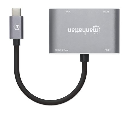 Manhattan USB-C Dock/Hub, Ports (x4): HDMI, USB-A, USB-C and VGA, with Power Delivery (PD) – image 2