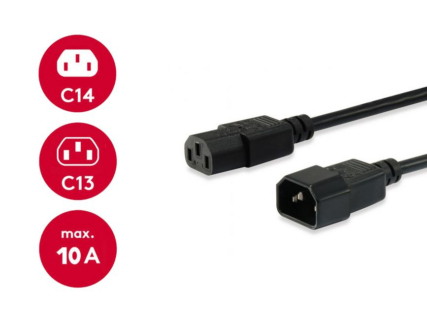 Equip Kaltgeräteverl.-Kabel IEC C14->IEC C13 St/Bu 1.80m PVC Polybeutel