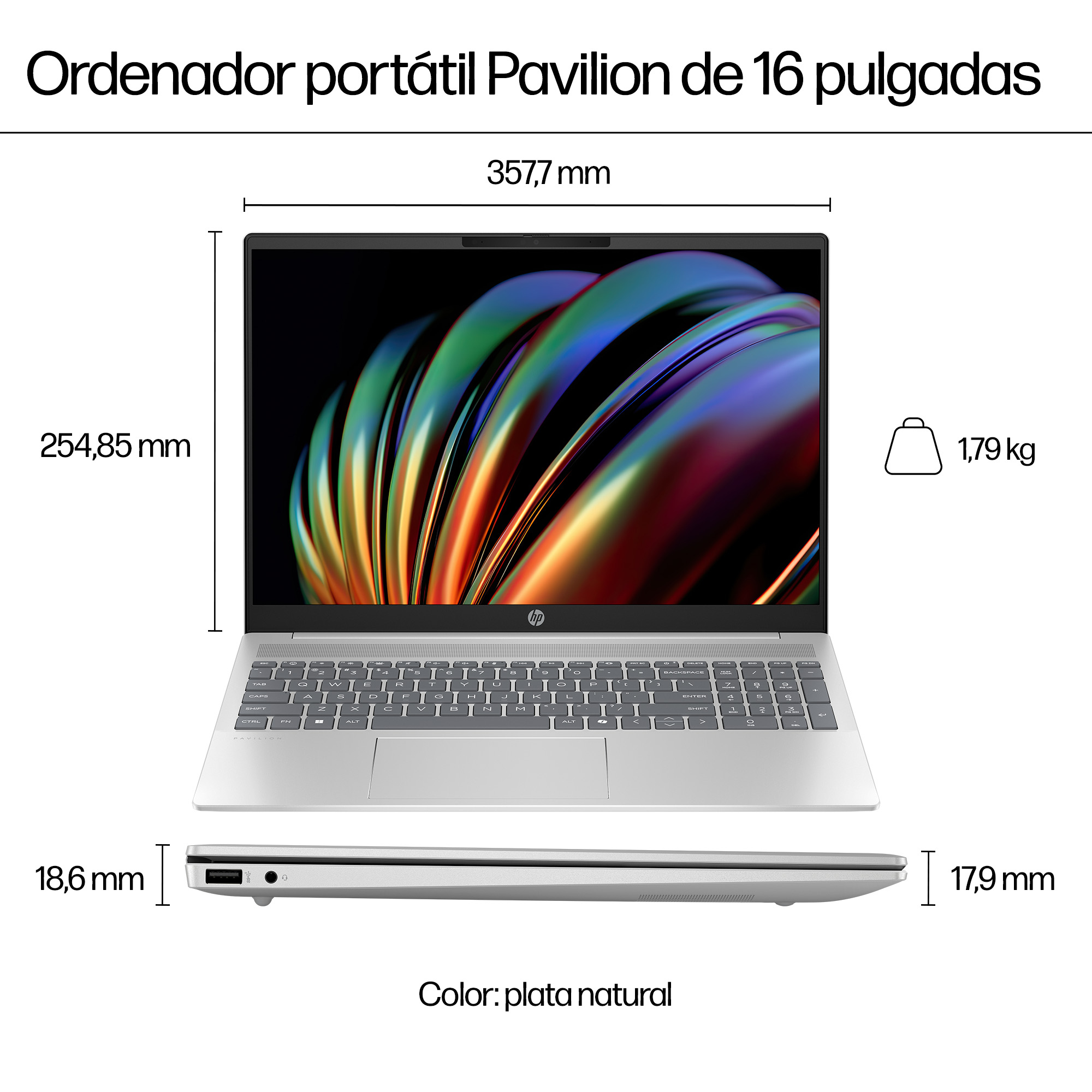 Portátil - HP Pavilion 16-af0004ns, 16" WUXGA, Intel® Core™ Ultra 7-155U, 16GB RAM, 1TB SSD, Gráficos Arc™ GPU, Windows 11 Home, Celeste - imagen 7
