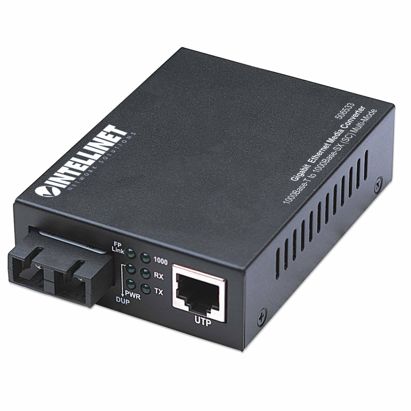 Intellinet Gigabit Ethernet Media Converter, 1000Base-T to 1000Base-Sx (SC) Multi-Mode, 550m (Euro 2-pin plug) – image 1