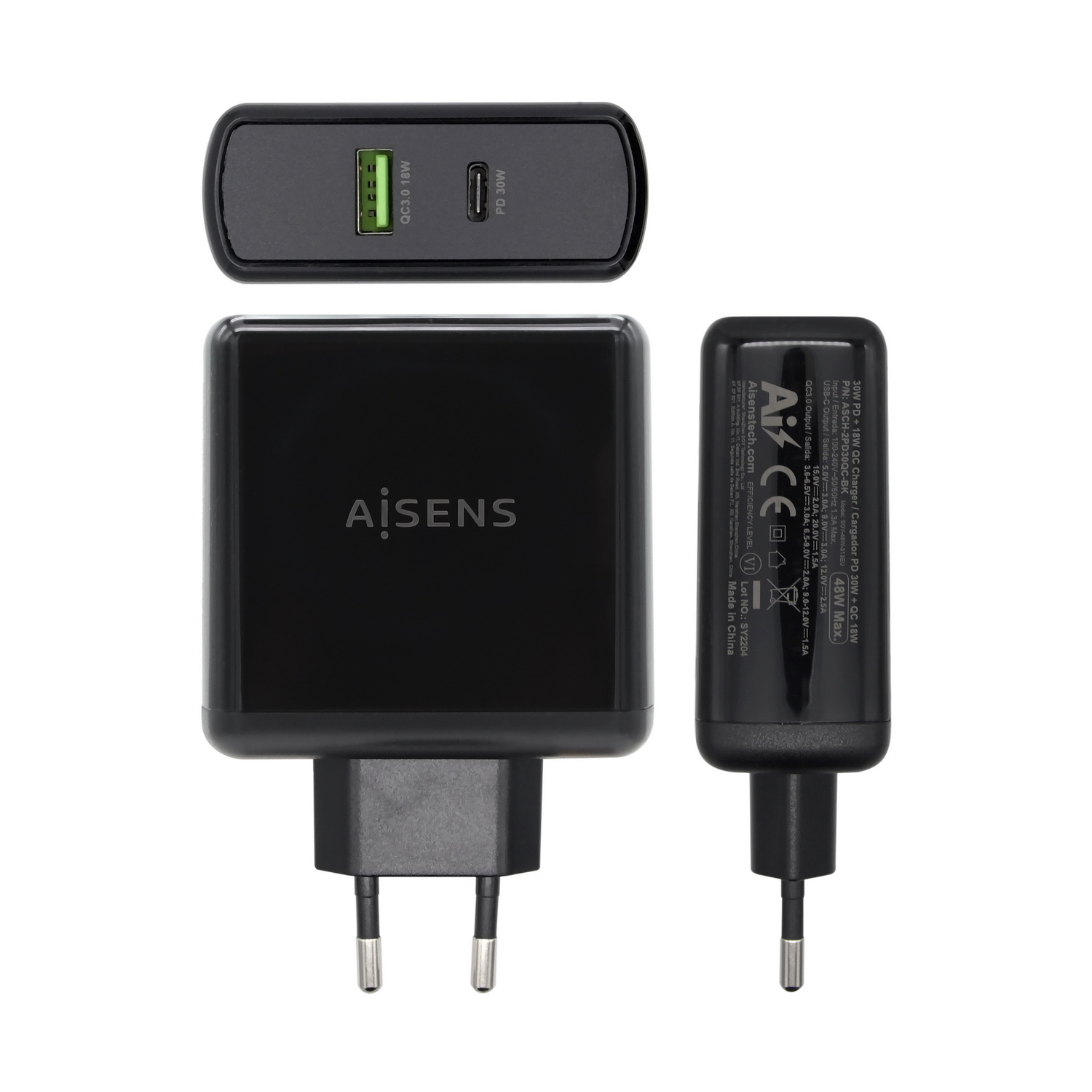 AISENS ASCH-2PD30QC-BK mobile device charger GPS, Gaming controls, MP3, MP4, Mobile phone, Laptop, Smartphone, Tablet Black AC Fast charging Indoor – image 2