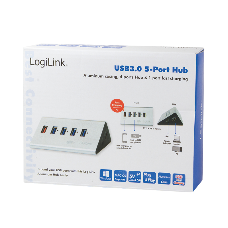 LogiLink UA0227 interface hub USB 3.2 Gen 1 (3.1 Gen 1) Micro-B 5000 Mbit/s Black – image 6