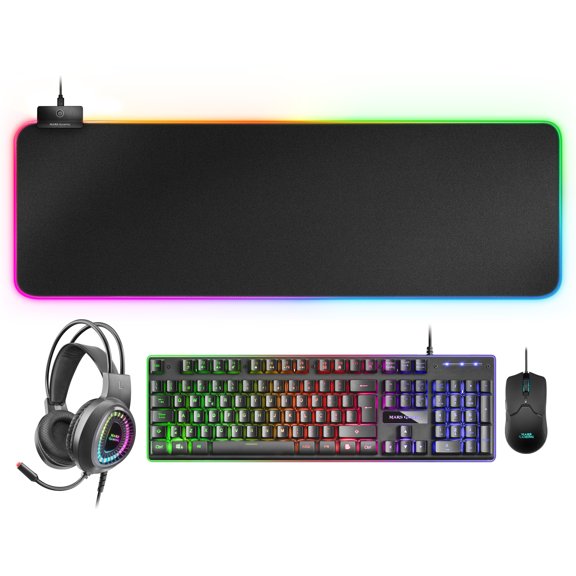 Mars Gaming MCPEXPT Combo H-Mech Keyboard Mouse RGB Headset and RGB XXL Mousepad Portuguese Language – image 1