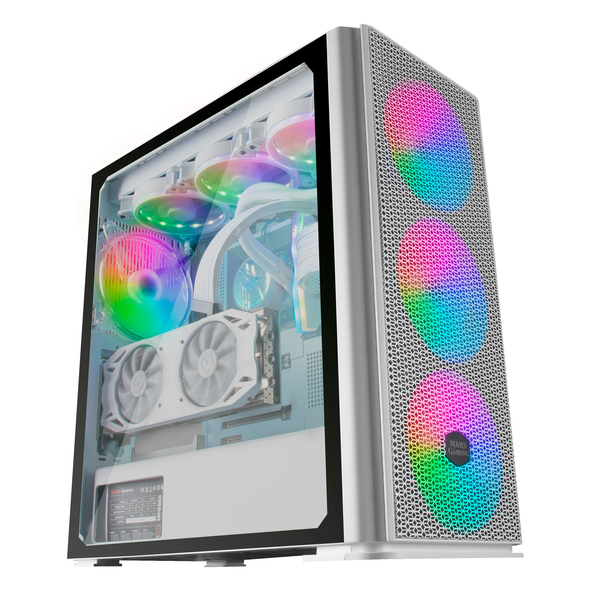 Mars Gaming MCPROW XL E-ATX Gaming PC Case Tempered Glass 4x RGB Fan White – image 3