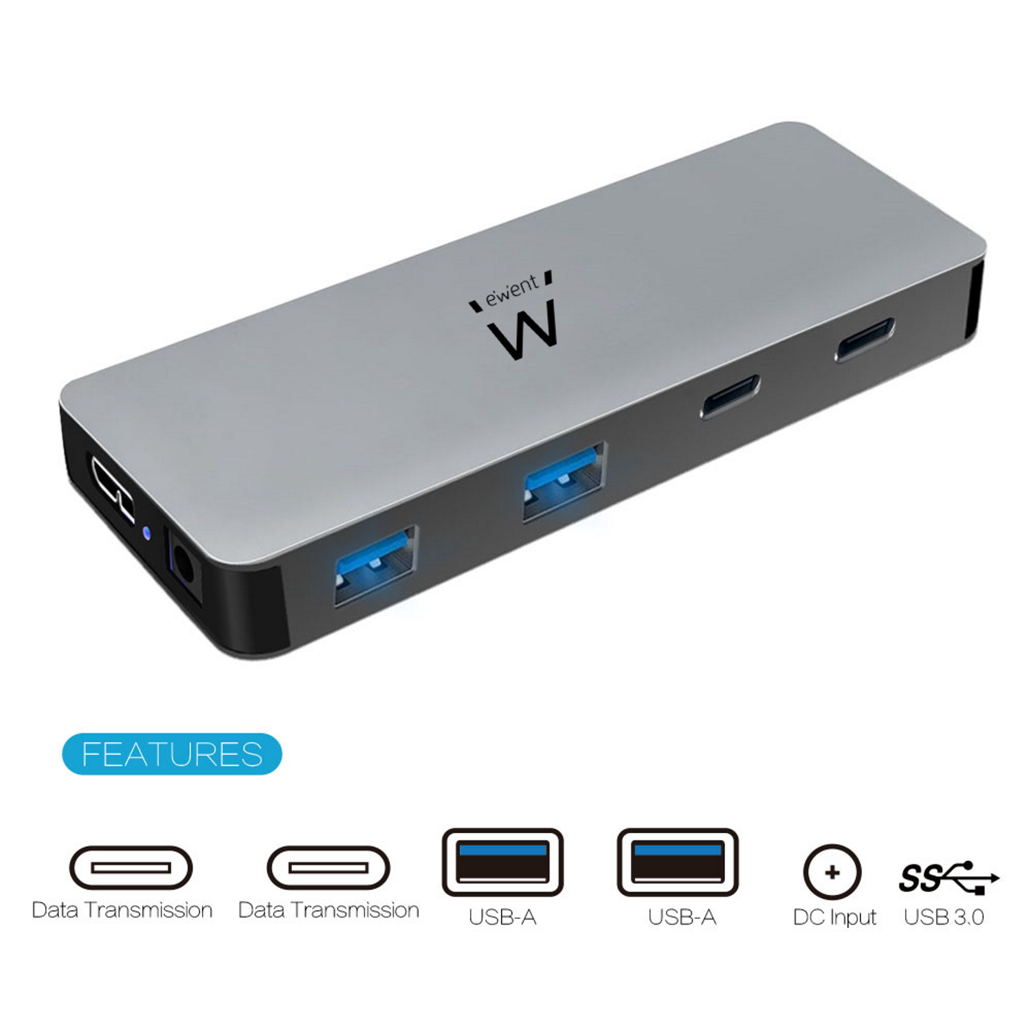 Ewent EW1142 interface hub USB 3.2 Gen 1 (3.1 Gen 1) Micro-B 5000 Mbit/s Silver – image 3