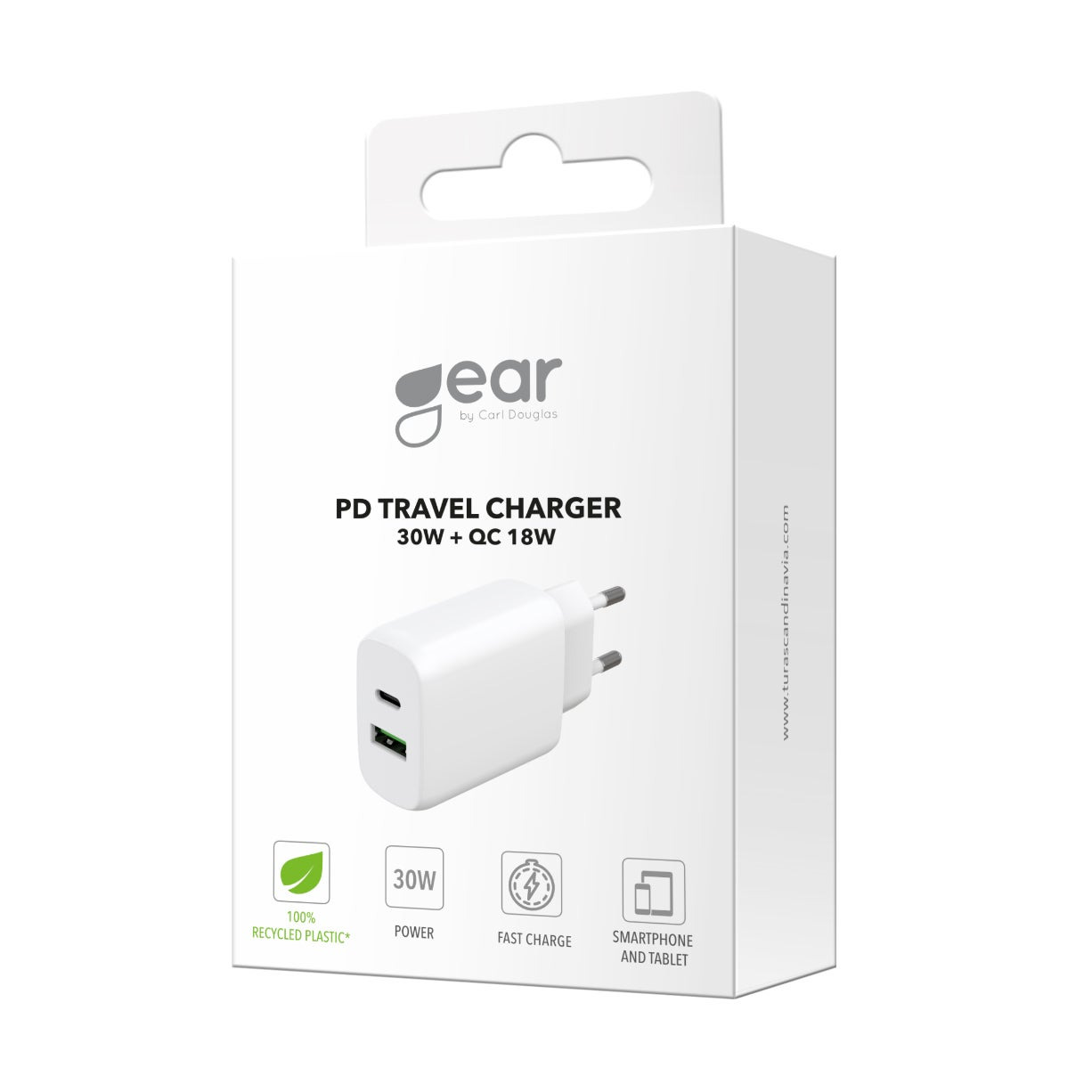 Gear Charger 220V 1xUSB-C + 1xUSB-A PD/PPS 30W + 18W QC White – image 2