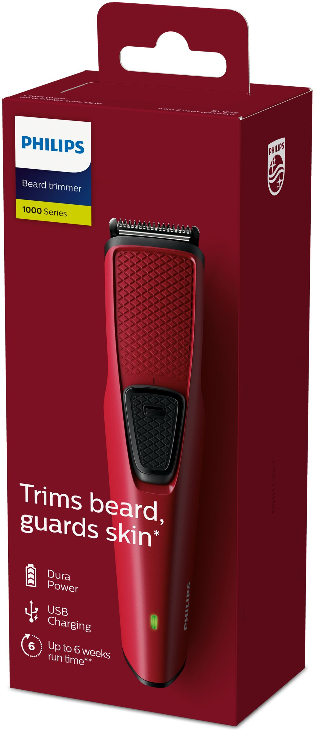 Philips Beardtrimmer series 1000 BT1235/15 beard trimmer Battery Red – image 2