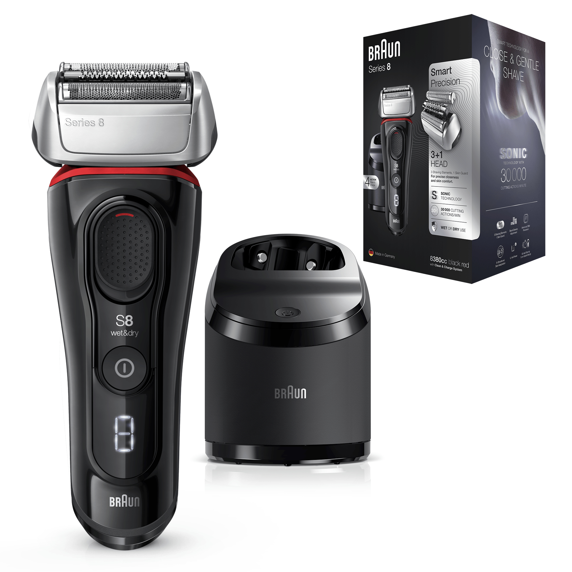 Braun Series 8 8380cc Next Generation Electric Shaver, Clean&Charge Station, Fabric Case, Black – image 3