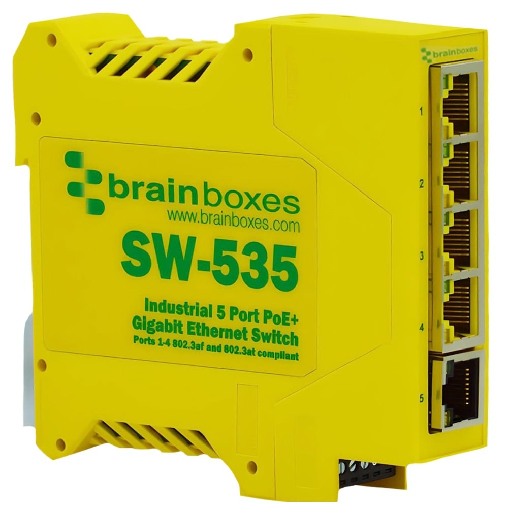 Brainboxes Industrial 5 Port PoE+ Gigabit Ethernet Switch – image 1
