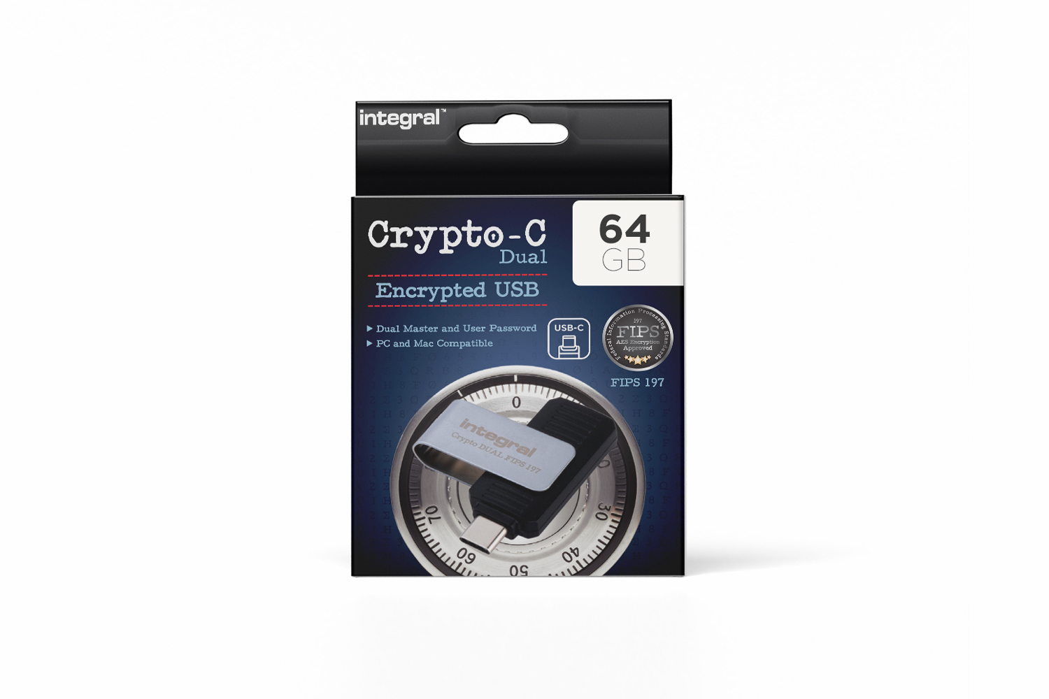 Integral 64GB HARDWARE ENCRYPTED USB-C 3.2 GEN1 DRIVE (USB3.1 USB3.0) SECURE DUAL PASSWORD ADMIN/USER 256BIT AES CRYPTO-C FIPS 197 – image 1