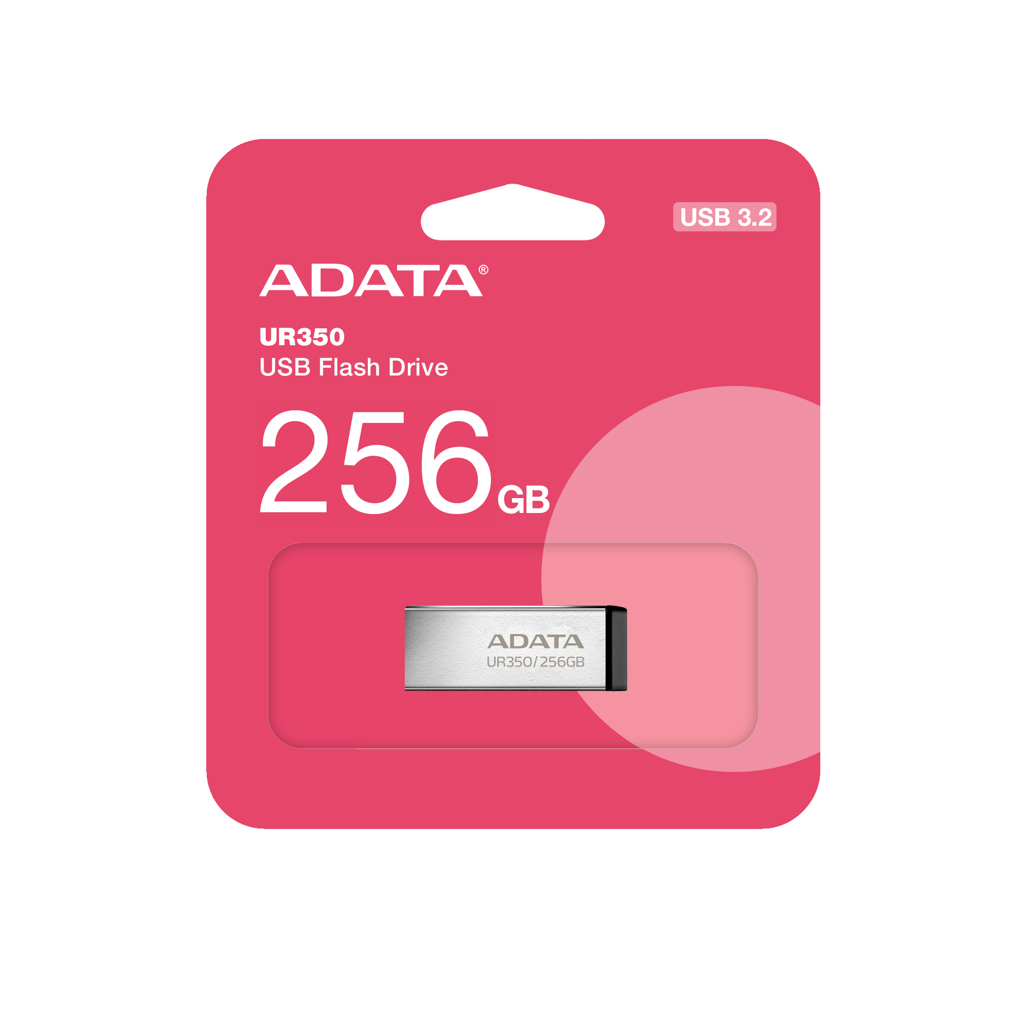 Memoria USB ADATA UR350 - 256GB - USB 3.2 Gen 1 (Retrocompatible 3.0 y 2.0) - Diseño Elegante sin Tapa - Color Metálico Negro - UR350-256G-RSR/BK