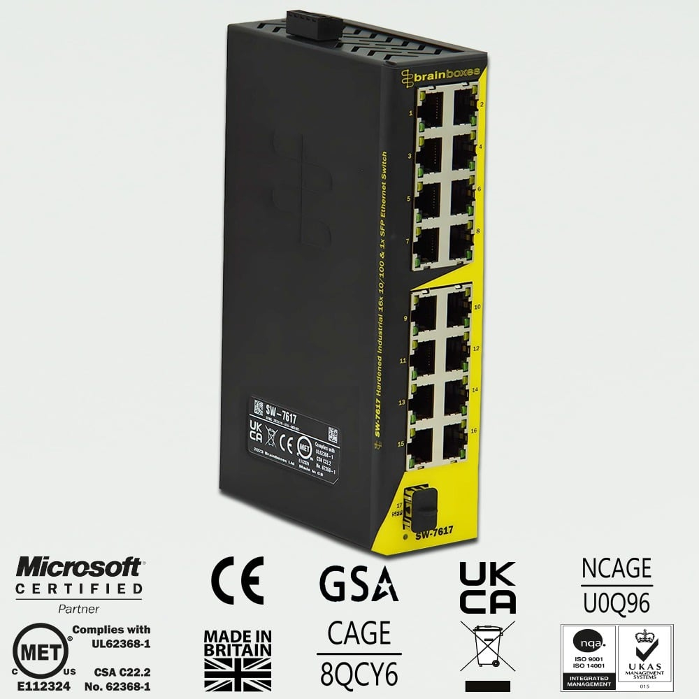 Brainboxes Hard Industrial 16 Port 10/100 & 1SFP Ethernet Switch – image 2