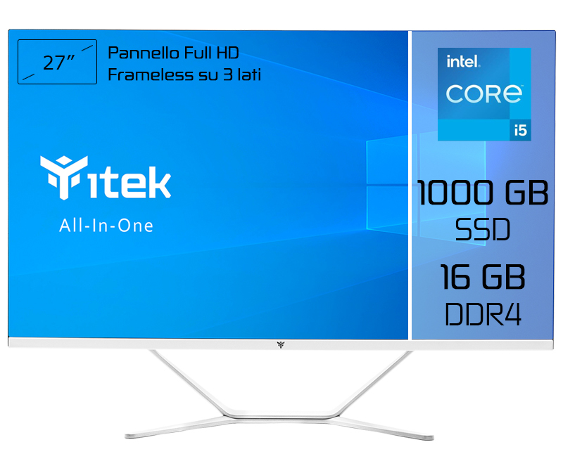 itek ITPCOAW27I516G10S All-in-One PC/workstation Intel® Core™ i5 i5-11400 68.6 cm (27″) 1920 x 1080 pixels 16 GB DDR4-SDRAM 1 TB SSD White image 1