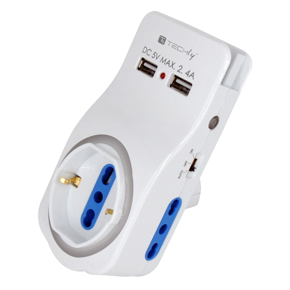 صورة Techly IUPS-PCP-LIGHT-USB، موزع كهرباء عالمي 3 مقابس، 2 منفذ USB، قابس من النوع L