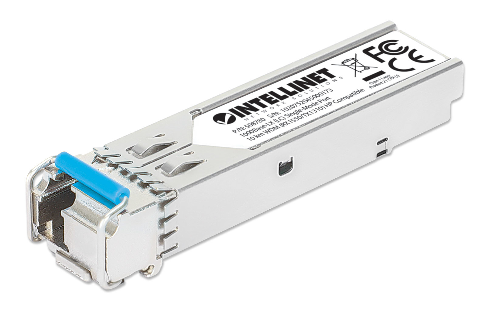 Intellinet Gigabit Fiber WDM Bi-Directional SFP Optical Transceiver Module 1000Base-BX-D (LC) Single-Mode Port, 10 km (6.2 mi.), BiDi WDM (RX1550/TX1310), HPE-c – image 1