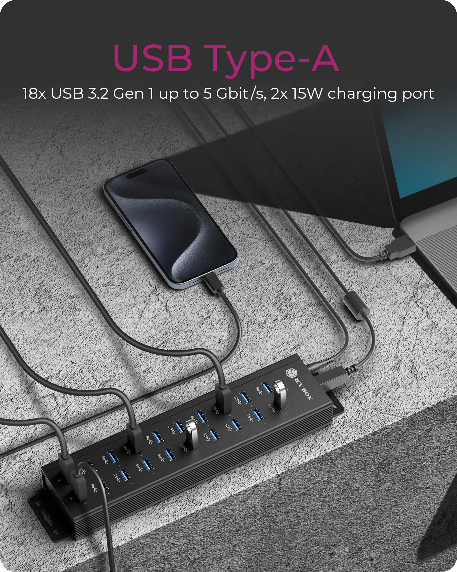 ICY BOX IB-HUB1720-U3 USB 3.2 Gen 1 (3.1 Gen 1) Type-B Black – image 4