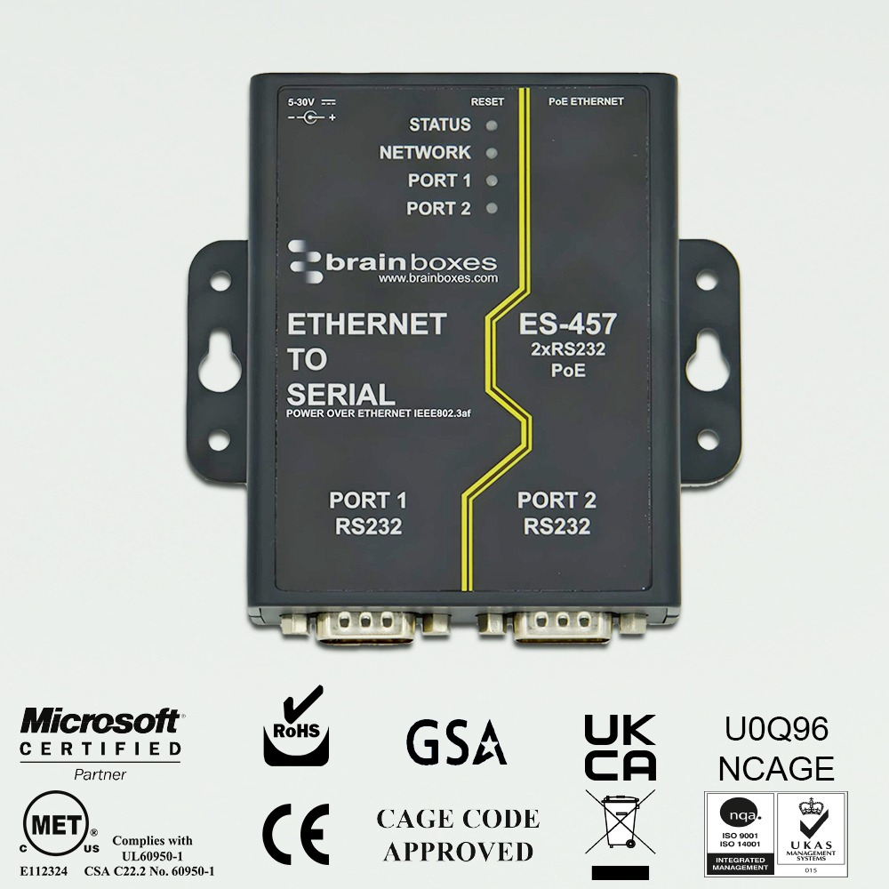 Brainboxes ES-457 2 Port RS232 PoE Ethernet to Serial Adapter – image 2