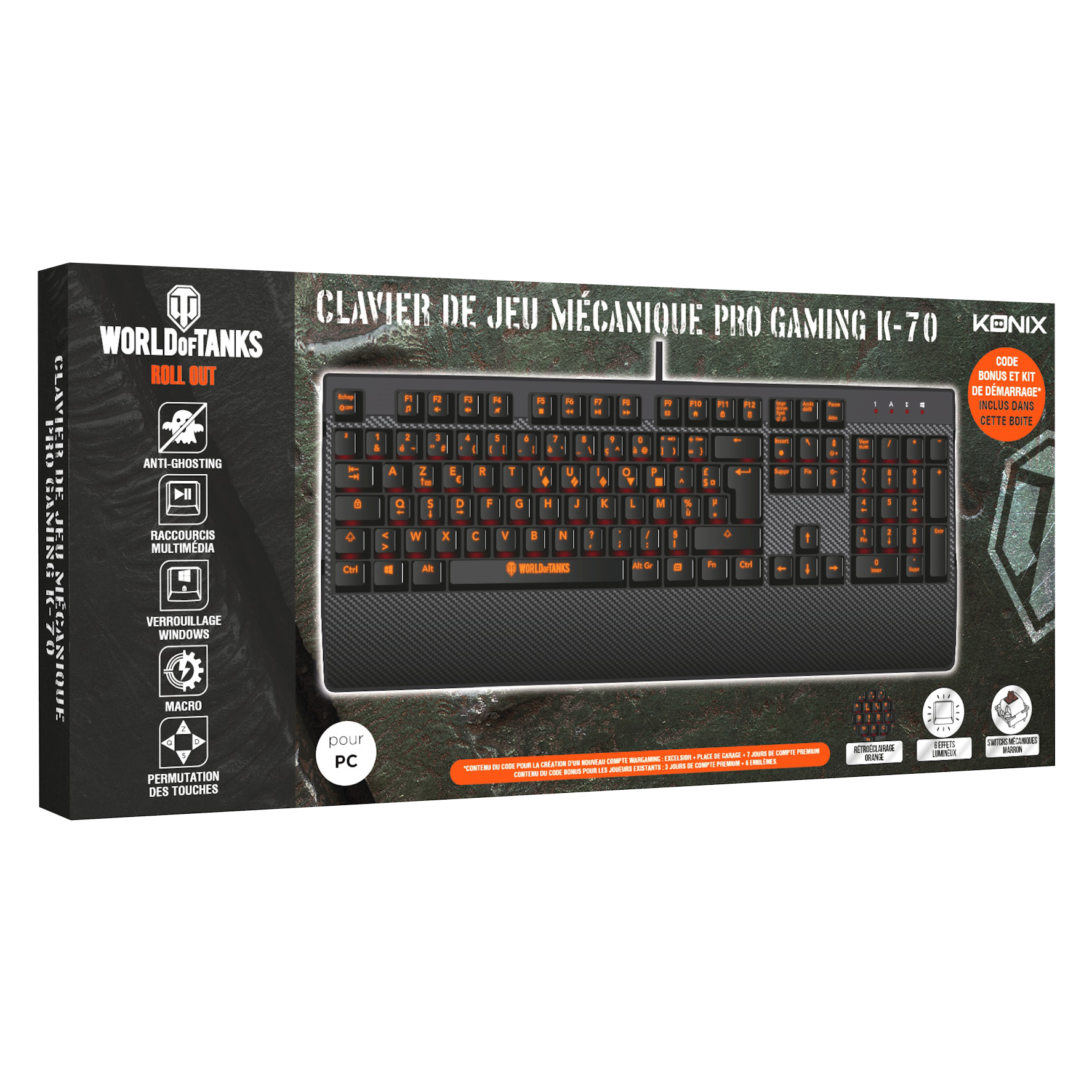 Konix K-70 keyboard Gaming USB AZERTY French Black – image 3