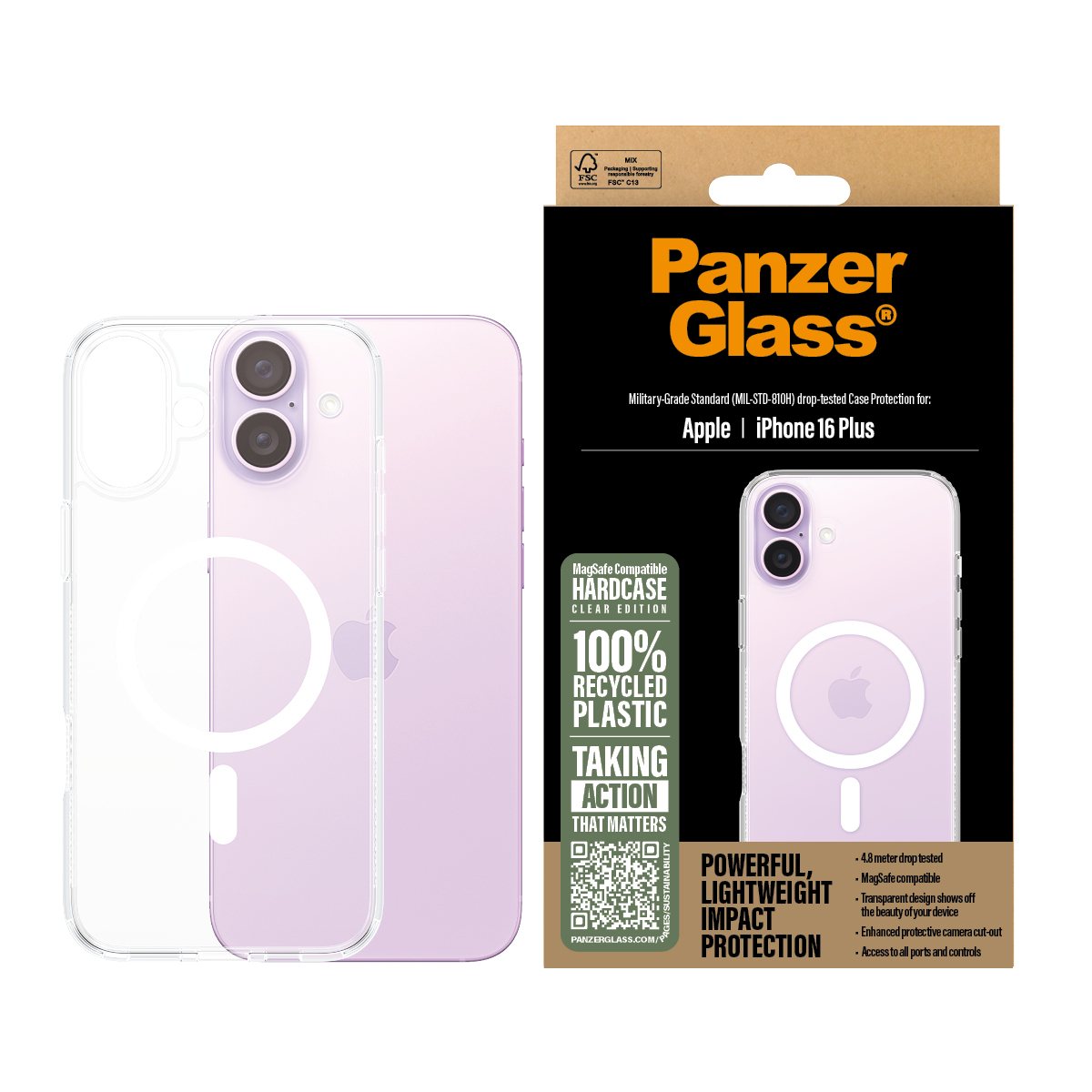 PanzerGlass® HardCase Transparent w. White MagSafe iPhone 16 Plus – image 2