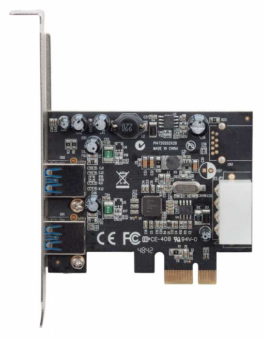 Manhattan PCI Express Card, 2x USB-A ports, 5 Gbps (USB 3.0), x1 lane, x1 x2 x4 x8 x16 lane bus, Box – image 3