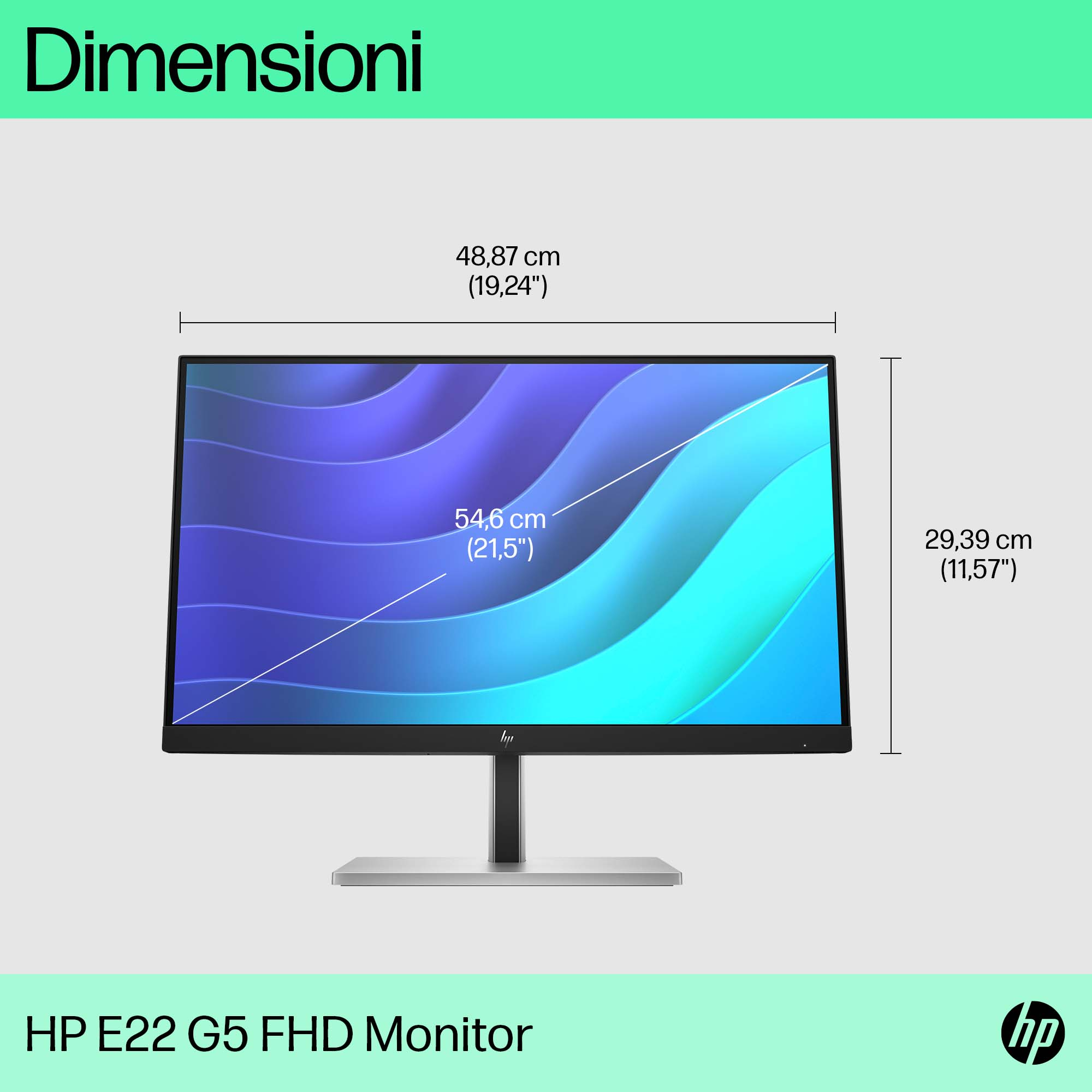 HP E-Series E22 G5 FHD Monitor. Display diagonal: 54.6 cm (21.5"), HD type: Full HD, Display technology: LCD, Display surf