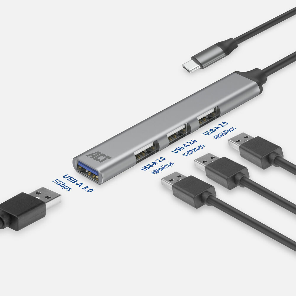 ACT USB-C hub, 3x USB-A 2.0 and 1x USB-A 3.0 – image 4