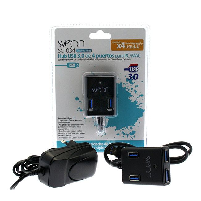 Sveon SCT034 interface hub USB 3.2 Gen 1 (3.1 Gen 1) Type-A 5000 Mbit/s Black – image 4