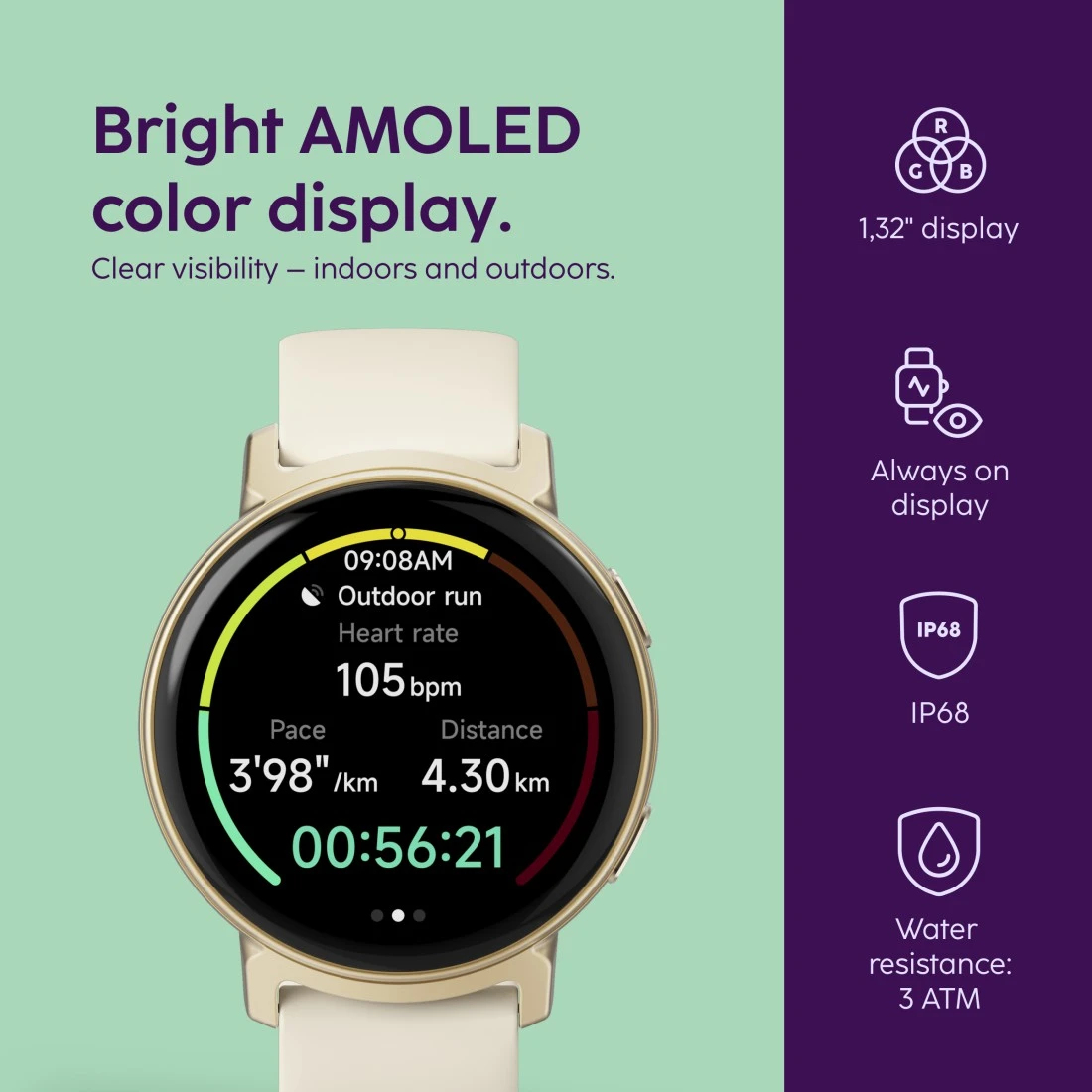 Hama Arion 3.35 cm (1.32") AMOLED 43 mm Digital 466 x 466 pixels Touchscreen Gold GPS (satellite) – image 7