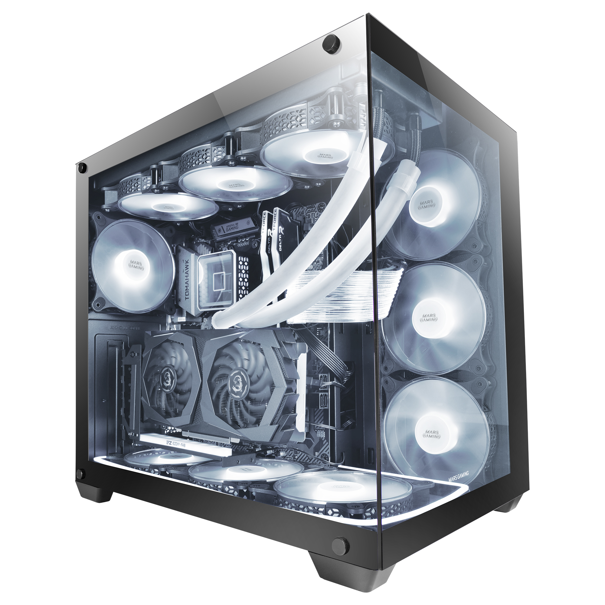 Mars Gaming MCV4 Black Custom XXL E-ATX Gaming Tower Frameless Front and Side Tempered Glass Window Modular Dual Chamber Structure – image 3