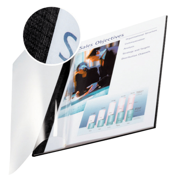 Leitz impressBIND A4 Cartón, Tereftalato de polietileno (PET) Negro, Transparente 10 pieza(s)