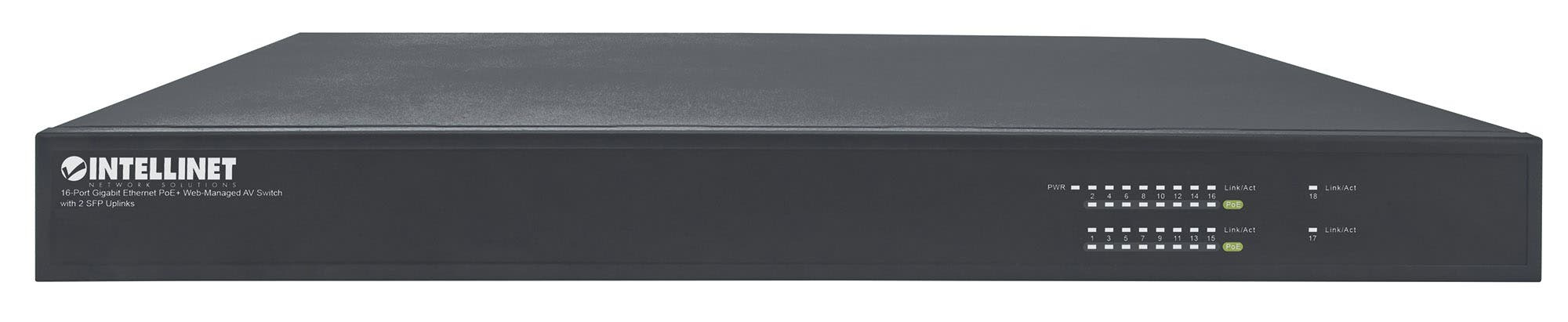 Intellinet 16-Port Gigabit Ethernet PoE+ Web-Managed AV Switch with 2 SFP Uplinks, 16 Rear-Facing PoE+ Ports, IEEE 802.3at Power over Ethernet (PoE+), Layer2+, – image 3