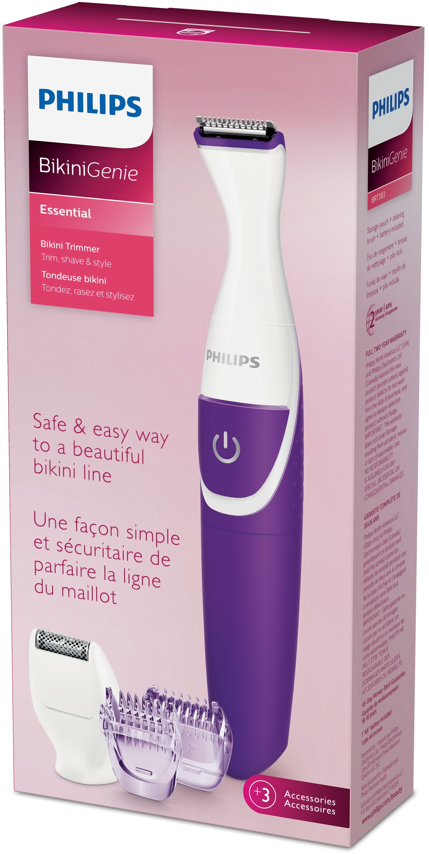 Philips Essential BRT383/50 bikini trimmer Wet & Dry Violet, White – image 2