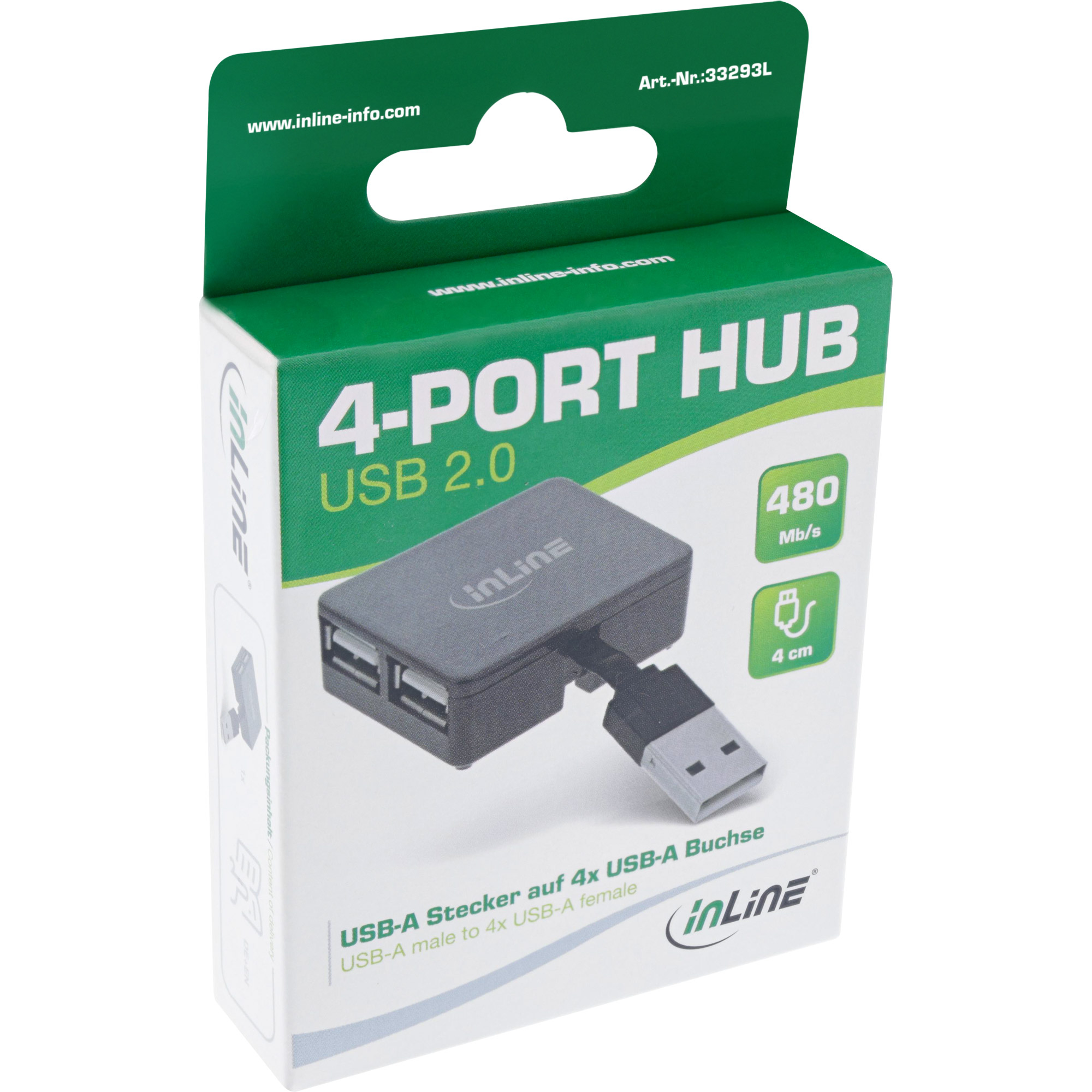 InLine USB 2.0 4-Port Hub, USB-A male to 4x USB-A female, cable – image 4