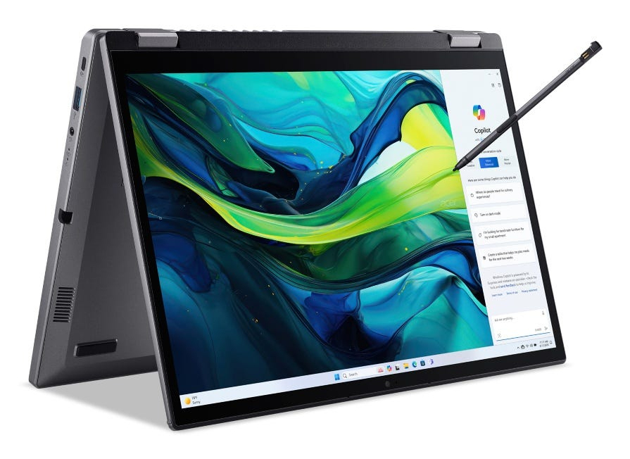 Acer Aspire Spin 14 ASP14-52MTN Intel Core Ultra 7 155U Laptop 35.6 cm (14") Touchscreen WUXGA 32 GB LPDDR5x-SDRAM 1 TB SSD Wi-Fi 6E (802.11ax) Windows 11 Home German Grey