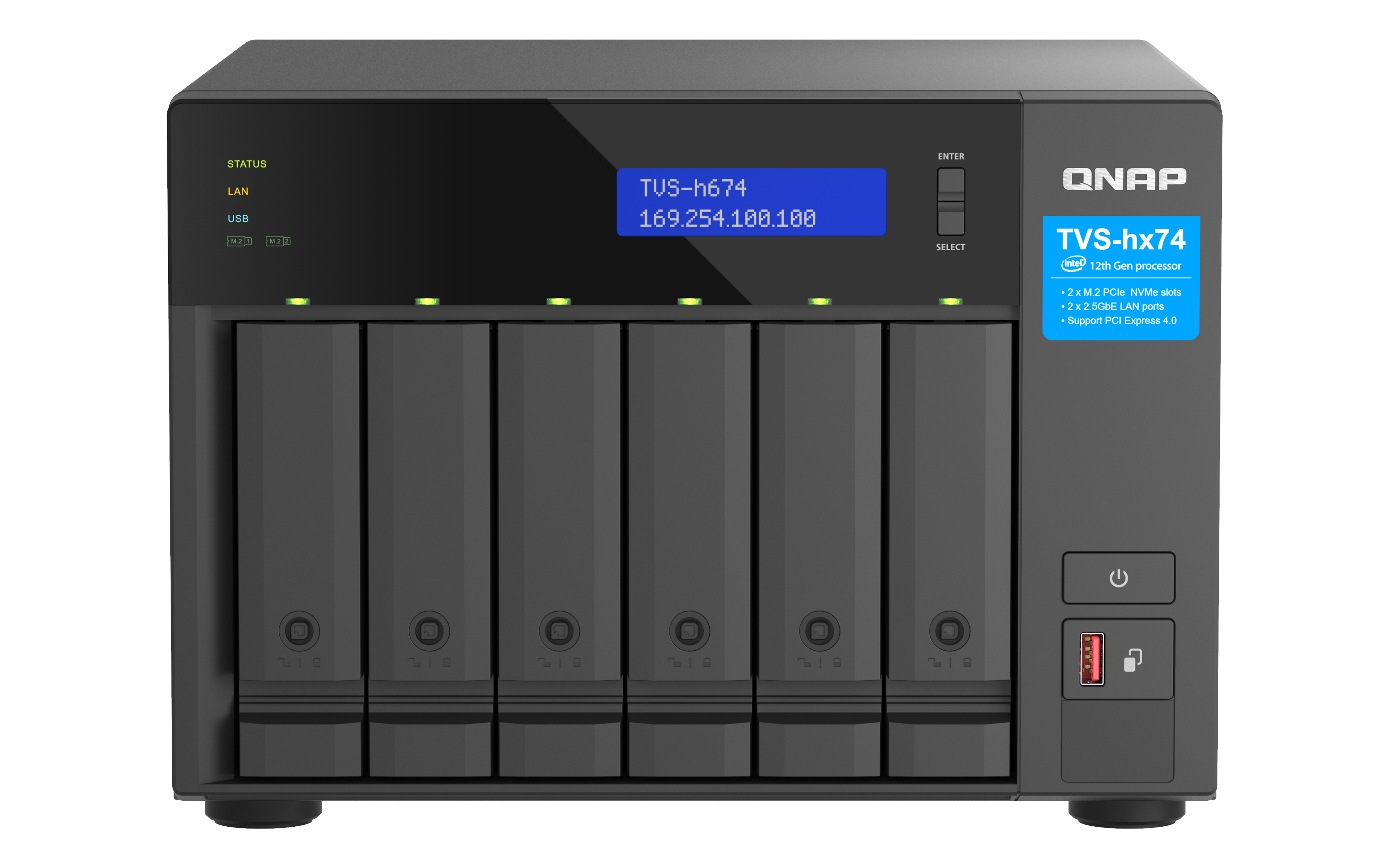 QNAP TVS-h674 NAS Tower Intel Core i5 i5-12400 32 GB DDR4 60 TB HDD QuTS hero Nero