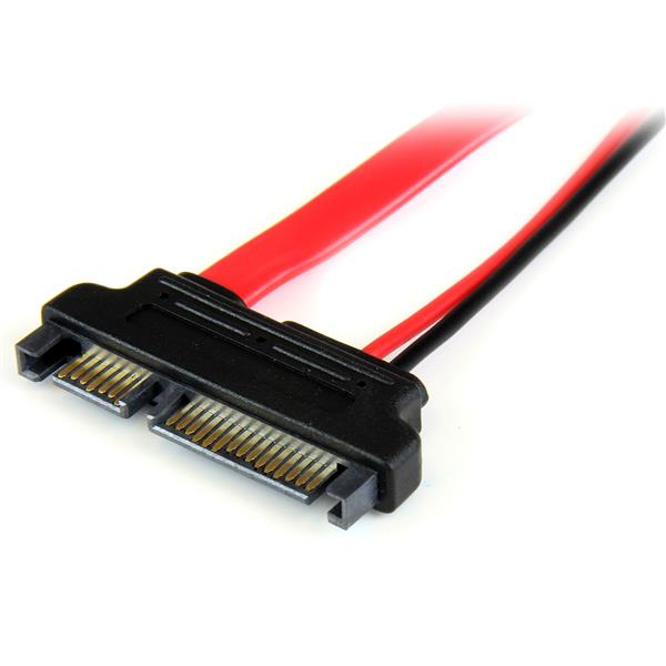 Adaptador Cable SATA 15cm Slimline Línea Delgada a SATA con Alimentación Corriente - Hembra a Macho SLSATAADAP6