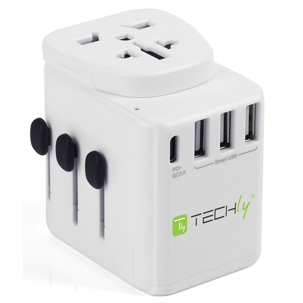 Techly Travel Adapter 3 Port USB-A + 1 USB-C White – image 2