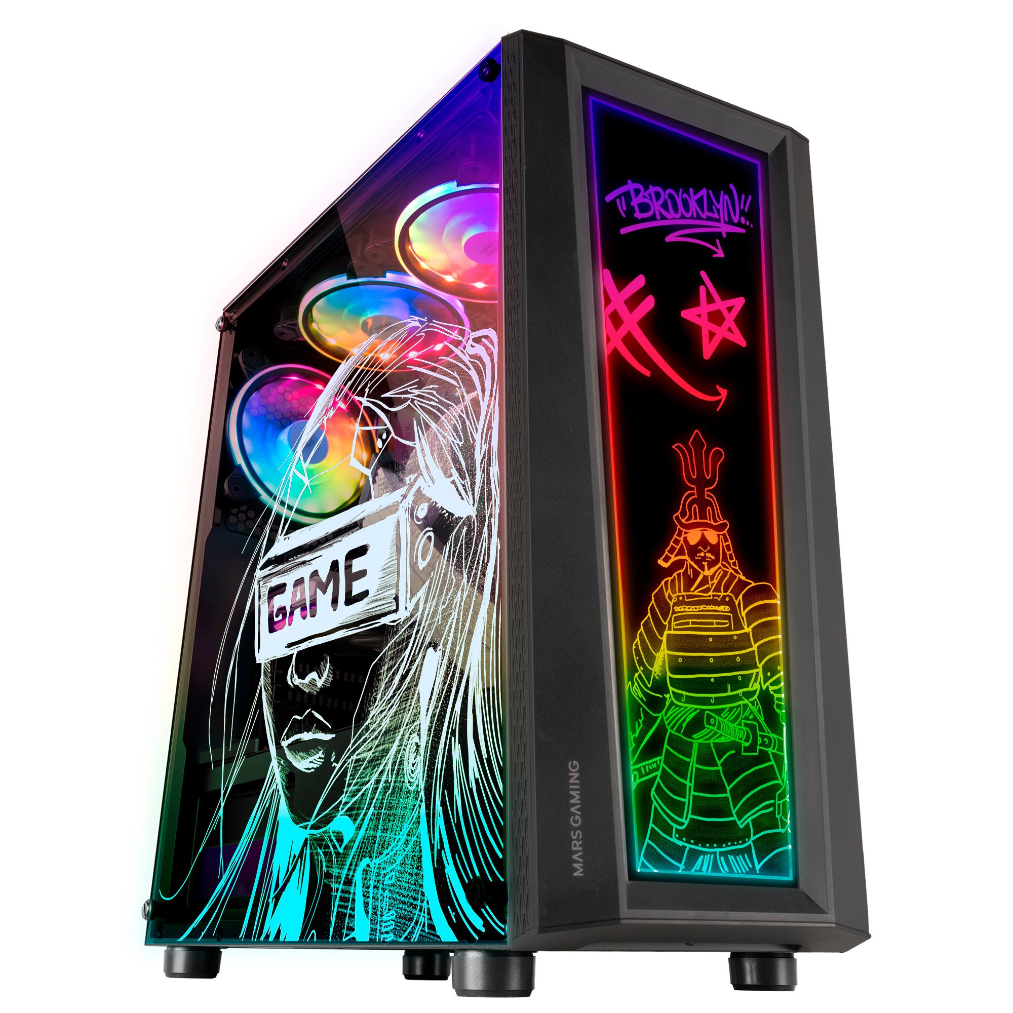 Mars Gaming MC-ART Black ATX Gaming PC Case Double Drawable Tempered Glass ARGB 12 Modes – image 2