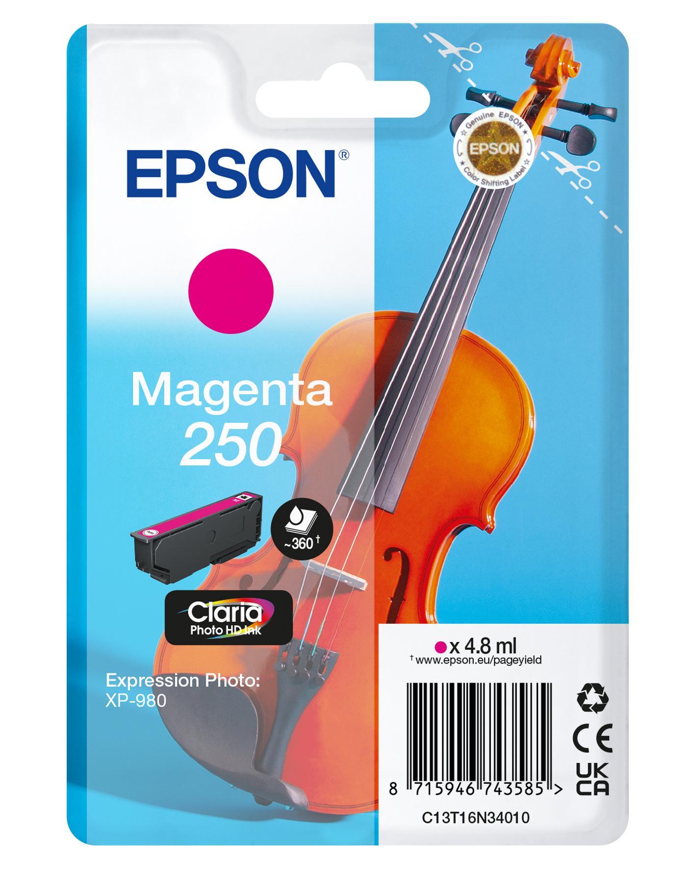 Epson Singlepack Magenta 250 Violin Claria Photo HD Ink