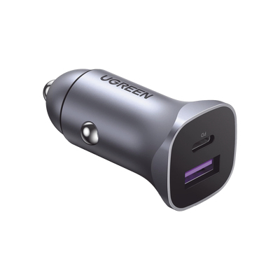 Cargador de Auto 30W 2 Puertos USB-A y USB-C Carga Rápida Compatible con Vehículos de 12 y 24 VCD PD30 QC40 SCP PPS Indicador Led Diseño Compacto Chip Inteligente Caja de Aluminio 40858 - 40858