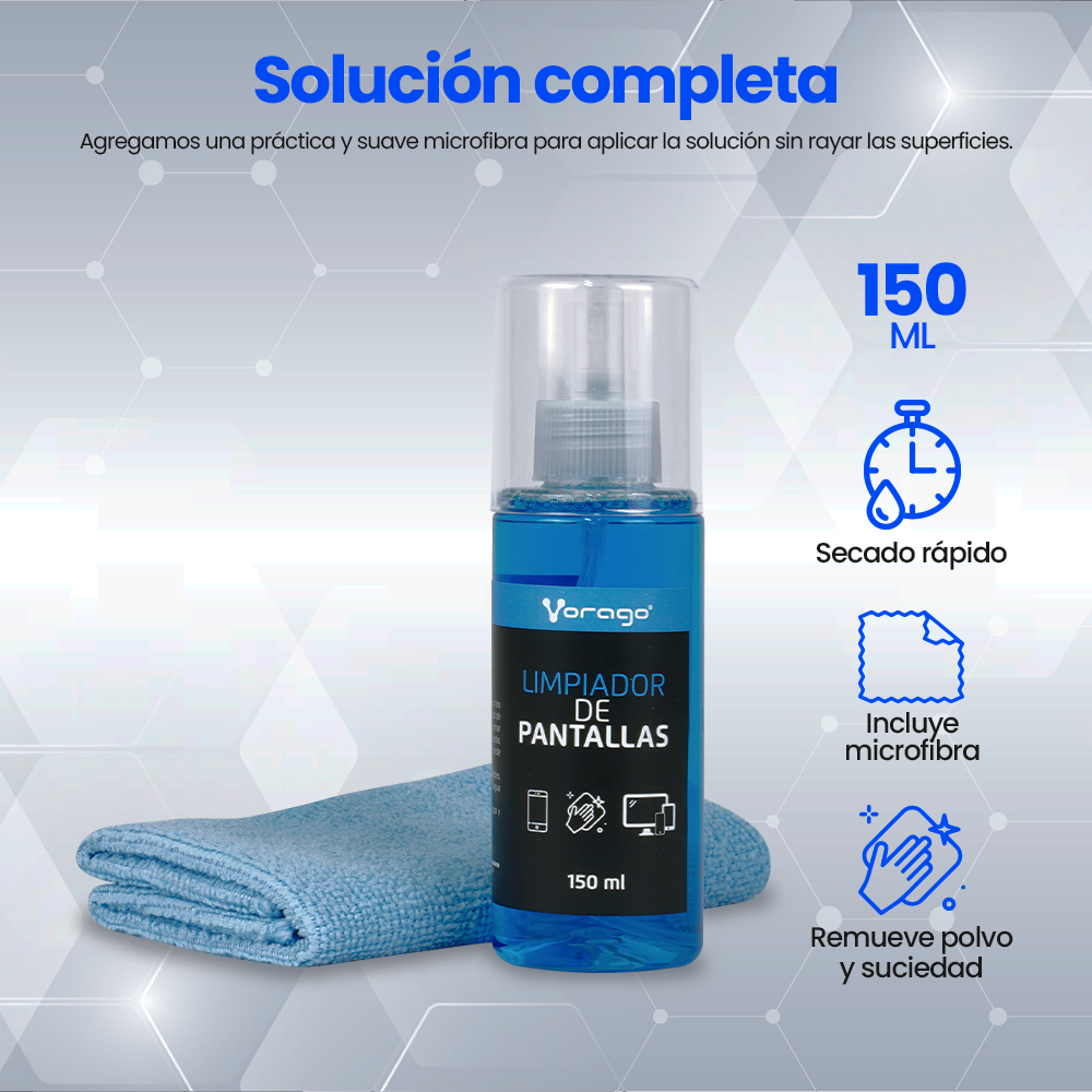 Limpiador de Pantallas Vorago CLN-109 - Antiestático - Incluye Microfibra - 150 ml - CLN-109 Limpiador de Pantallas Vorago CLN-109 - Antiestático - Incluye Microfibra - 150 ml - CLN-109
