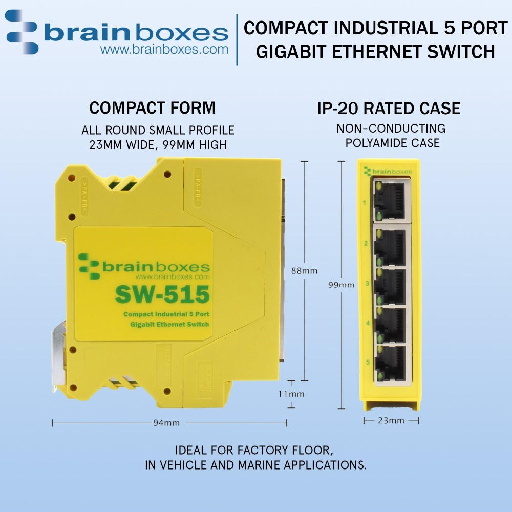 Brainboxes Industrial 5 Port Gigabit Ethernet Switch – image 3