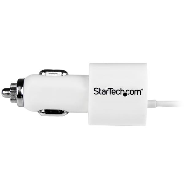 StarTech.com Dual-Port Car Charger - USB with Built-in Micro-USB Cable - White – image 3