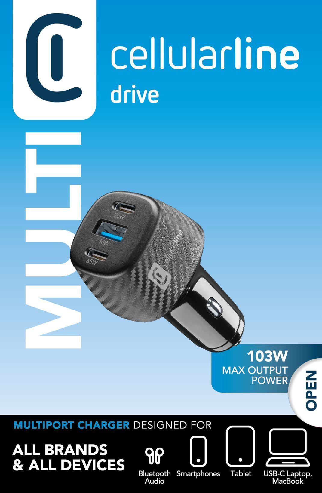 Cellularline Car Multipower Laptop - iPhone, Samsung, Xiaomi, Oppo and other Smartphones and Tablets
